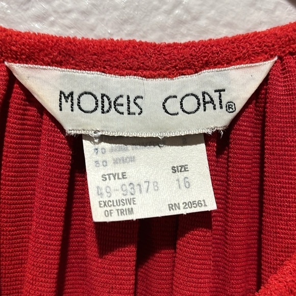 70s Models Coat Tulip Pocket Robe House Coat Sz 16 Red  Button-Up Robe Vintage - Picture 3 of 9